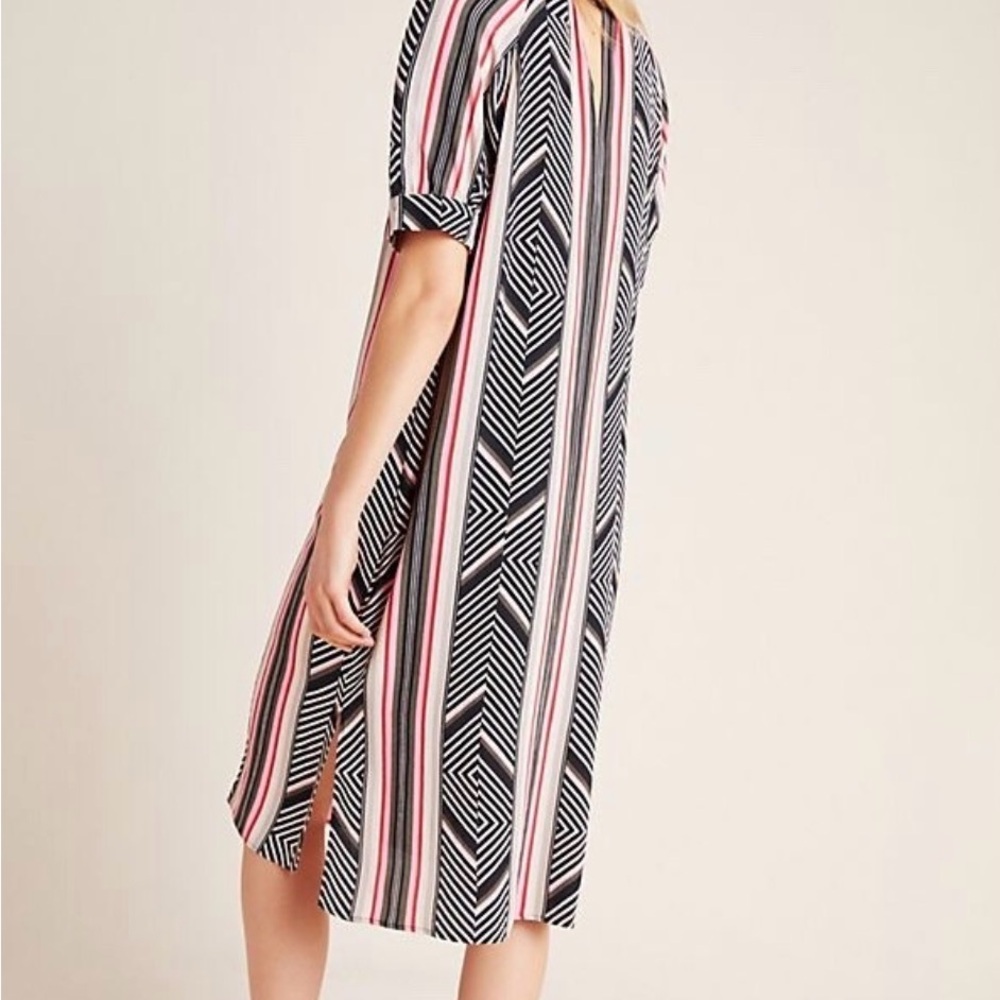 Chic Striped Midi Dress in Black and Pink